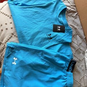 Under Armour Men's Athletic Shorts and Tee Set - Bright Aqua Blue
